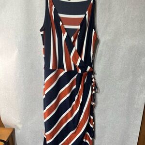41 Hawthorn Striped Wrap Dress in‎ Navy, White, and Rust